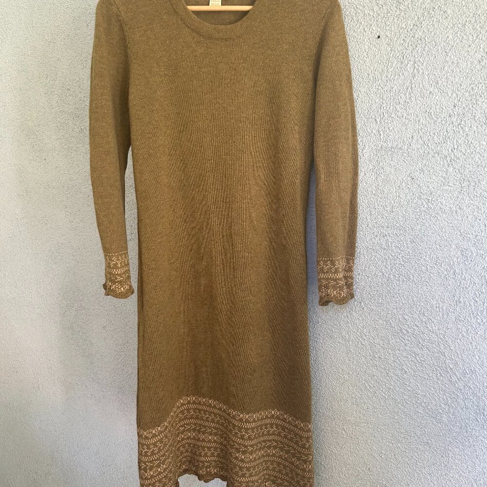 The Territory Ahead Olive Knit Scalloped Edge Sweater Dress S